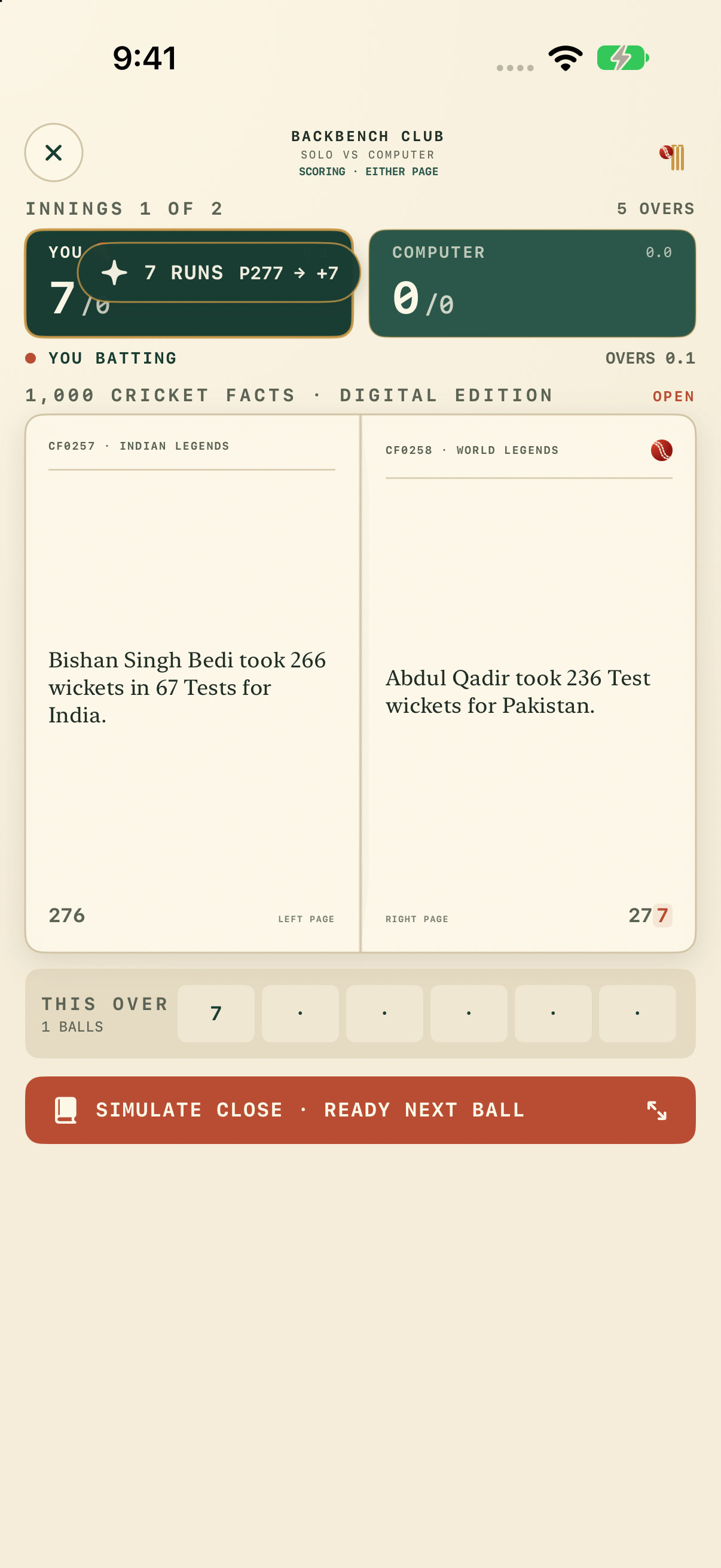 Open cricket facts pages and scorecard on a traditional iPhone